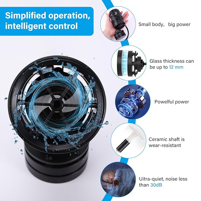 hygger Aquarium Wavemaker Pump with LED Controller: Ultra-quiet Submersible Power Head with Magnetic Base-Circulation water Pump for Freshwater Saltwater Tank