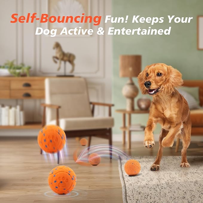 Interactive Dog Ball Toy, Automatic Moving Bouncing Rotating Smart Ball with 3 Modes, Durable E-TPU Material for Medium & Large Dogs, IP54 Waterproof Stimulation Toy to Keep Dog Busy & Active