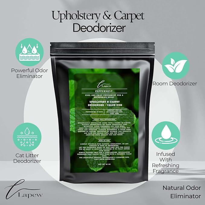 Peppermint Carpet Freshener Powder Refill 36 oz | Powerful Odor Eliminator for Home | Upholstery Deodorizer | Carpet Deodorizer | Pet Urine | Cat Litter Box