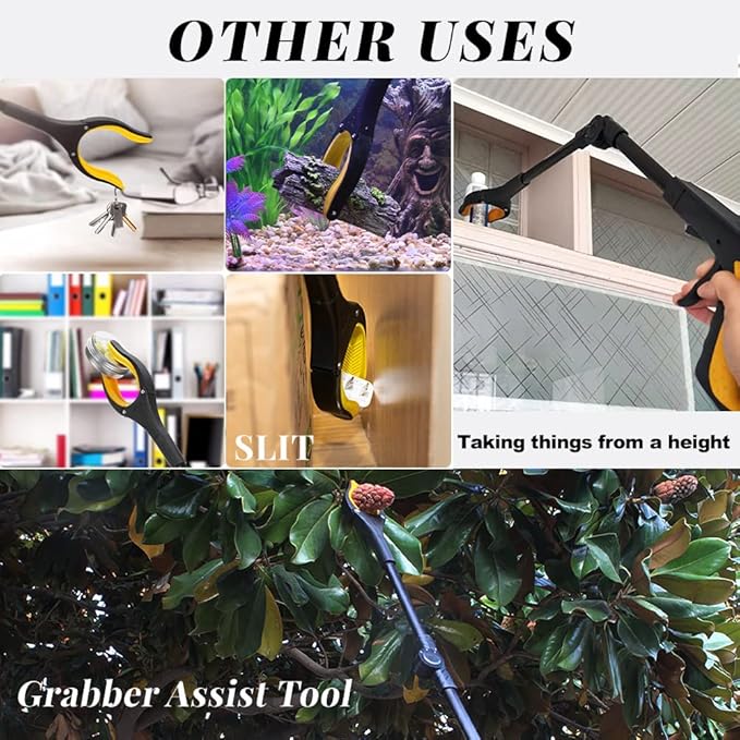 Fish Tank Accessories - 31" Aquarium Tweezers Grabber for Aquarium Landscaping Decoration Grab and Place Garbage Cleanup Foldable Gripper Multi-Function Mobility Aid Reaching Assist Tool(Yellow)