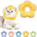 Cat Cone Collar Soft, Waterproof Cats Cones to Stop Licking After Surgery, Adjustable Soft Elizabeth Cats Collars for Wound Healing, Flower Shape Cat Recovery Collar (Yellow, Medium)