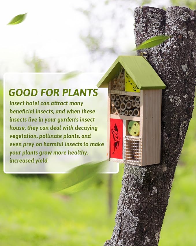 Premium Bug Hotel Kit Cedar Wood Insect Hotel Insect House - Backyard Bee House, Nesting Habitat Shelters, Garden Shelter for Bees, Butterflies, Bugs,Heavy Duty Thickness Colorful