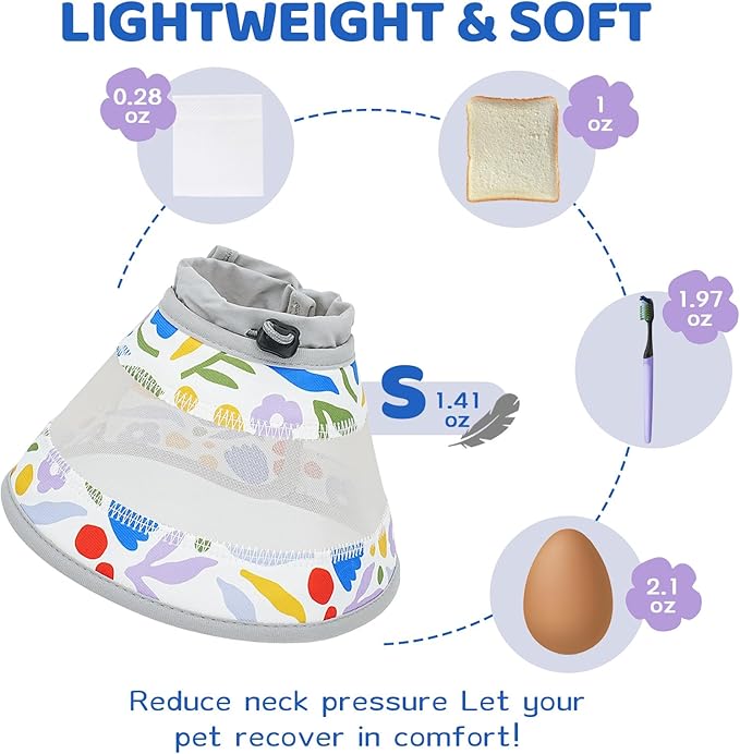 Breathable Air Mesh Cat Cone Collar Soft to Stop Licking, Adjustable, Foldable Lightweight Kitten Cones After Surgery Recovery for Cats & Kittens (Flower,S)