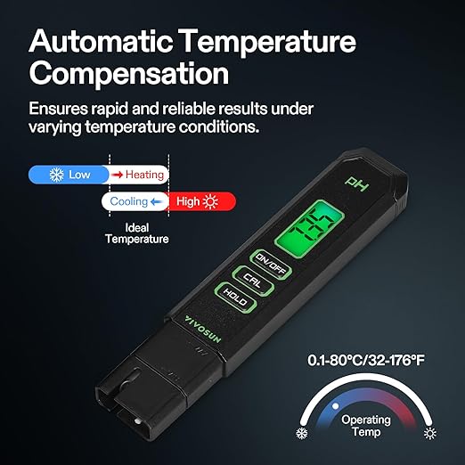 VIVOSUN Digital pH Meter, 0.01pH High Accuracy Pen Type pH Tester for Hydroponics, Household Drinking, Pool and Aquarium, Black, UL Certified