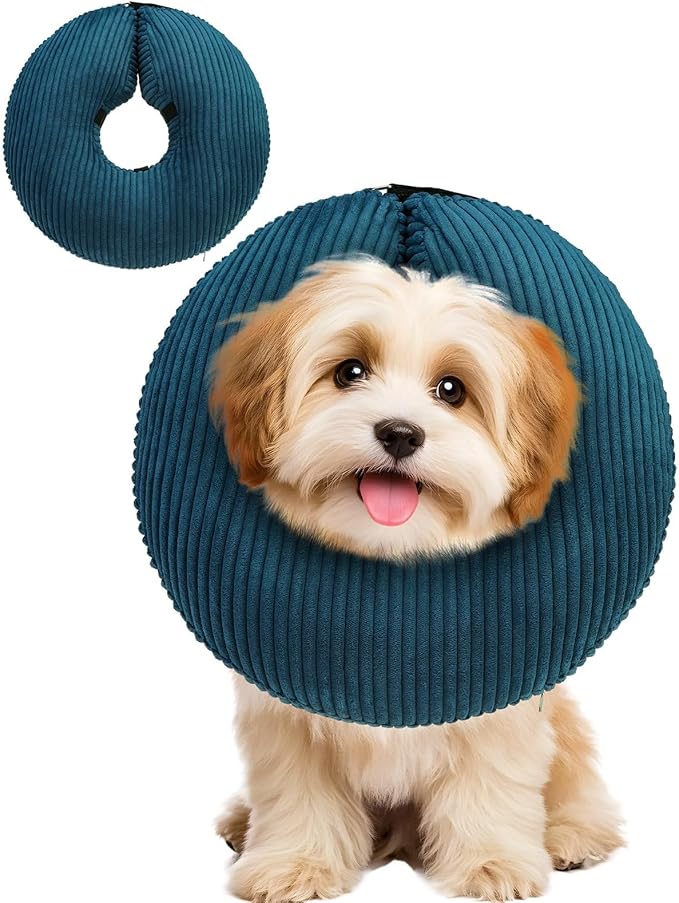 BINGPET Inflatable Dog Cone Collar Alternative After Surgery,Soft Recovery Cone for Dogs to Stop Licking,Protective Neck Donut E Collar Adjustable for Small Medium Large Dogs & Cats(Navy Blue,S)