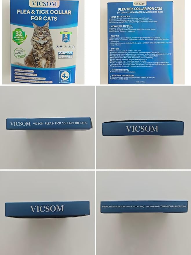 4 Pack Flea and Tick Collar for Cats, 32 Months Flea and Tick Treatment, Flea and Tick Prevention, Waterproof, Adjustable Flea and Tick Collar for Kittens, Blue & Orange