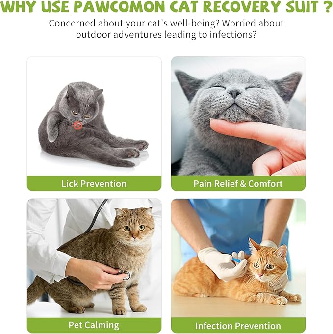2 Packs Cat Surgery Recovery Suit Surgical Clothes Abdominal Wounds Anti-Licking Cat Bodysuit Onesie Substitute E-Collar& Cone