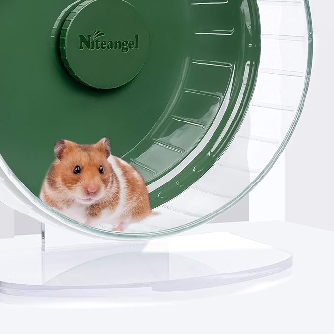 Niteangel Super-Silent Hamster Exercise Wheels: - Quiet Spinner Hamster Running Wheels with Adjustable Stand for Hamsters Gerbils Mice Or Other Small Animals (M, Dark Green)
