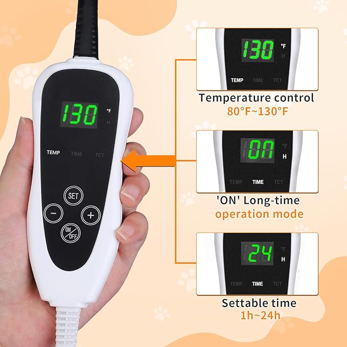 Dog Heating Pad,28×18 in Waterproof PVC Pet Heating Pad, Adjustable Thermostat+Constant On Function, Metal Protective Tube Comes with a Plush Cotton Sleeve，Whelping Box-Apricot