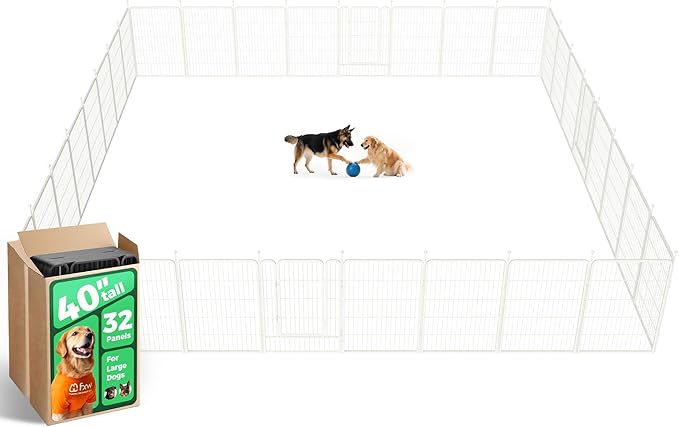 FXW Rollick Unleashed Dog Playpen for Indoor, Yard, RV Camping, 40 inch 32 Panels for Medium and Large Dogs, White│Patented