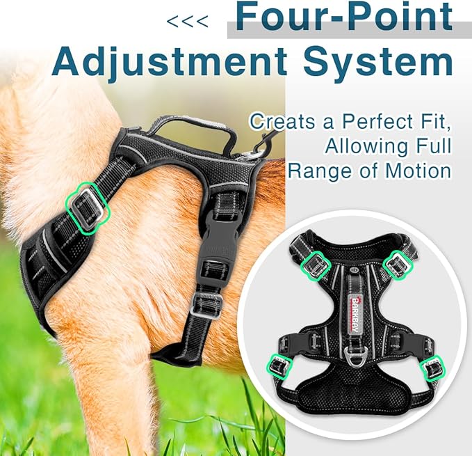 BARKBAY Dog Harness No Pull with ID Tag Pocket - Heavy Duty, Reflective, Easy Control for Large Dogs(Black,S)