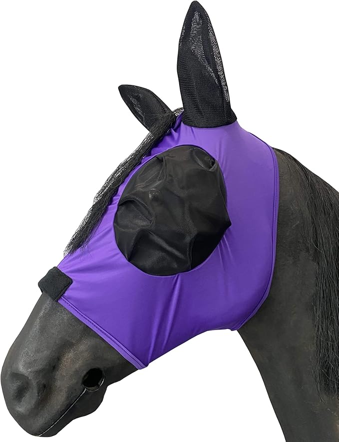 Horse Mesh Fly Mask with Ears, Soft Lycra Mesh Mask Anti-UV with Ears Violet, Full