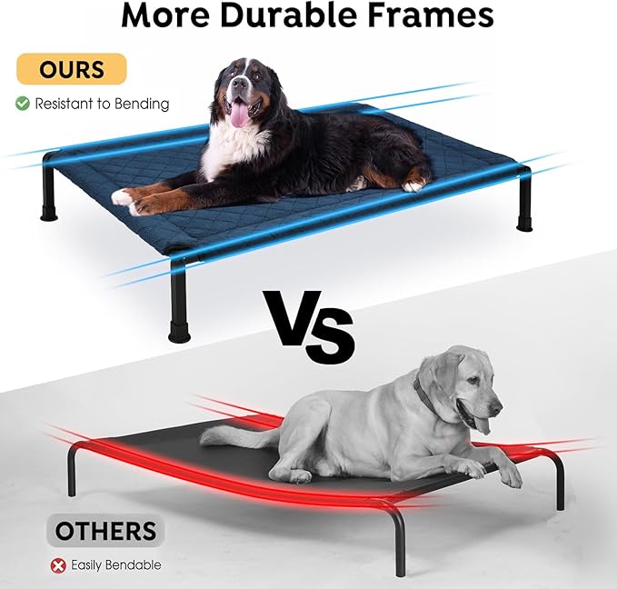 Veehoo Soft Plush Elevated Dog Bed, Raised with Heavy Duty Frame, Non-Slip Silicon Feet, Washable & Breathable Pet Cot for Indoor/Outdoor Use, 35" x 22", Navy Blue, CWC2432A