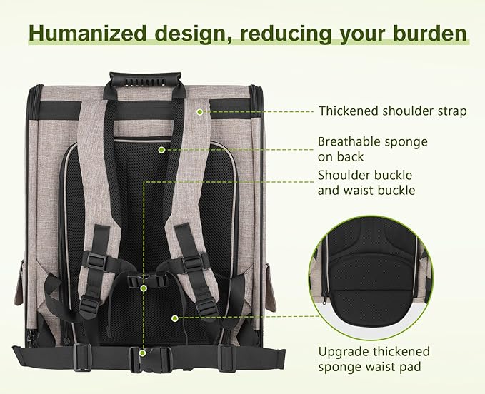 Pecute Pet Carrier Backpack, Large Cat Carrier Backpack, Expandable Cat Backpack with Breathable Mesh for Medium Large Cats, and Small Dogs, Dog Backpack Carrier for Travel Hiking Khaki