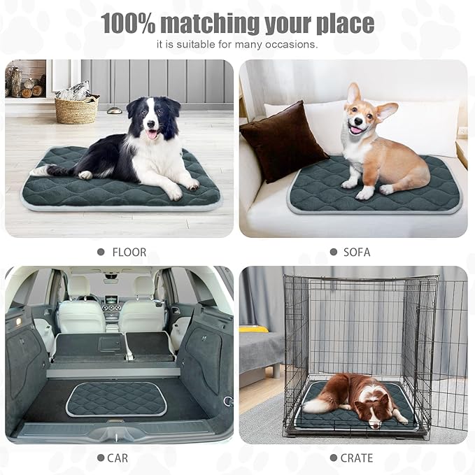 furrybaby Dog Bed Mat Flat Crate Mat with Anti-Slip Bottom Machine Washable Pet Kennel Pad for Dog Sleeping (XS 22x13'', Grey Mat)