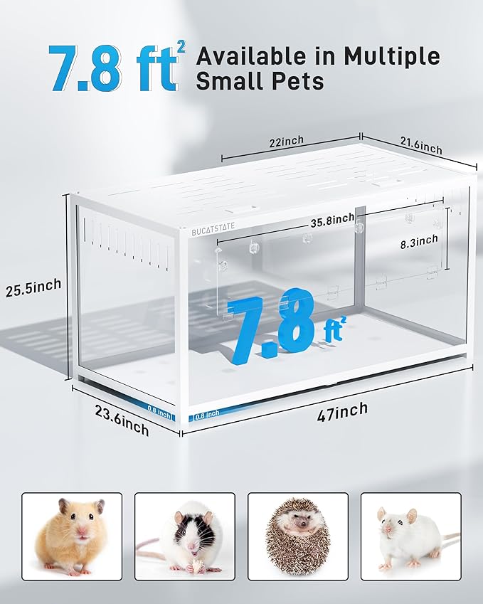BUCATSTATE Hamster Cage 3.0: Metal Large Rat Cage Stackable with Top Access Easy Assemble 47L x 23.6W x 25.5H Inches Dwarf Syrian Hamster Tank for Gerbil Mouse (7.8 ft², White)