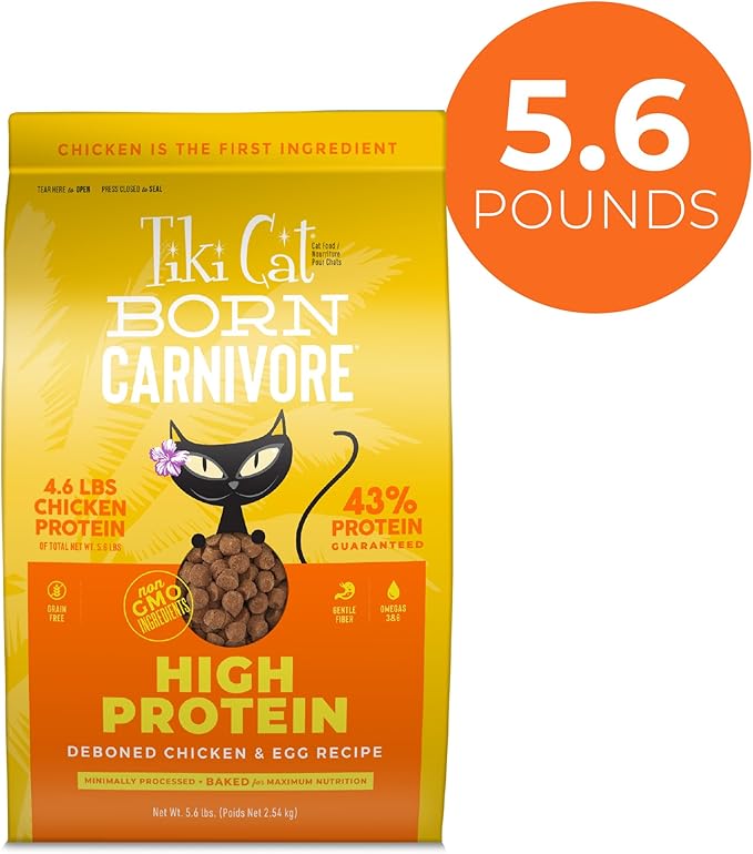 Tiki Cat Born Carnivore High Protein Dry Cat Food, Deboned Chicken & Egg 5.6 lbs. Bag