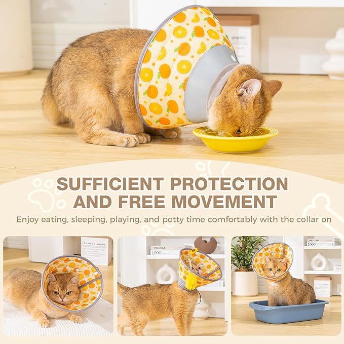 Avont Cat Cone Collar Soft to Stop Licking, Adjustable Foldable Lightweight Kitten Recovery Collar After Surgery for Small Dogs, Elizabeth Cone of Shame Alternative -Orange(S)