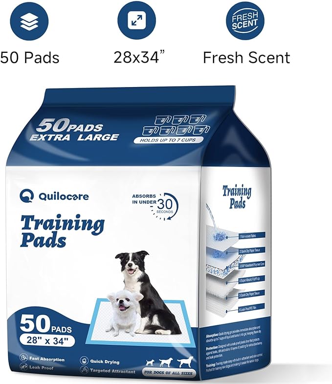 50 Count 28” x 34” XL Disposable Dog Pee Pads, Super Absorbent Leakproof Quick Drying Puppy Pee Pads for Dogs, Extra Large Disposable Dog Training Pads