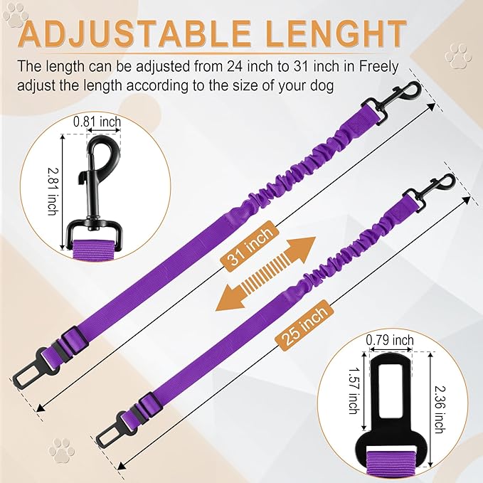 LivTee Dog Seat Belt for Car, Retractable Pet Safety Harness, Adjustable Nylon Dog Seatbelt Leash, Comfortable Dog Accessories for Vehicles (Purple-1PCS)