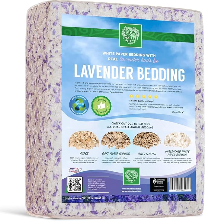 Small Pet Select- White Paper Bedding with Real Natural Lavender. Rabbits, Guinea Pigs, and Other Small Animals, 56L