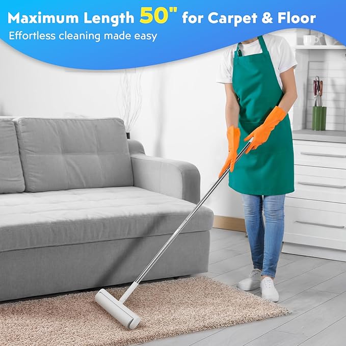 9.49'' Large Lint Rollers for Carpet and Floor, Extra Sticky Giant Rollers with 50'' Long Handle for Carpets, Couch, Floor, Clothing, and Pet Hair Cleaning(1 Pack Floor Roller)