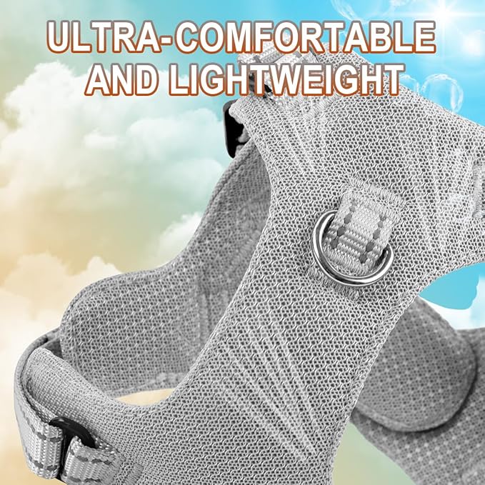 Dog Harness Step in Dog Vest Harness, Reflective Adjustable Puppy No Pull Harness Breathable Soft for Small and Medium Dogs Cats, Grey, S