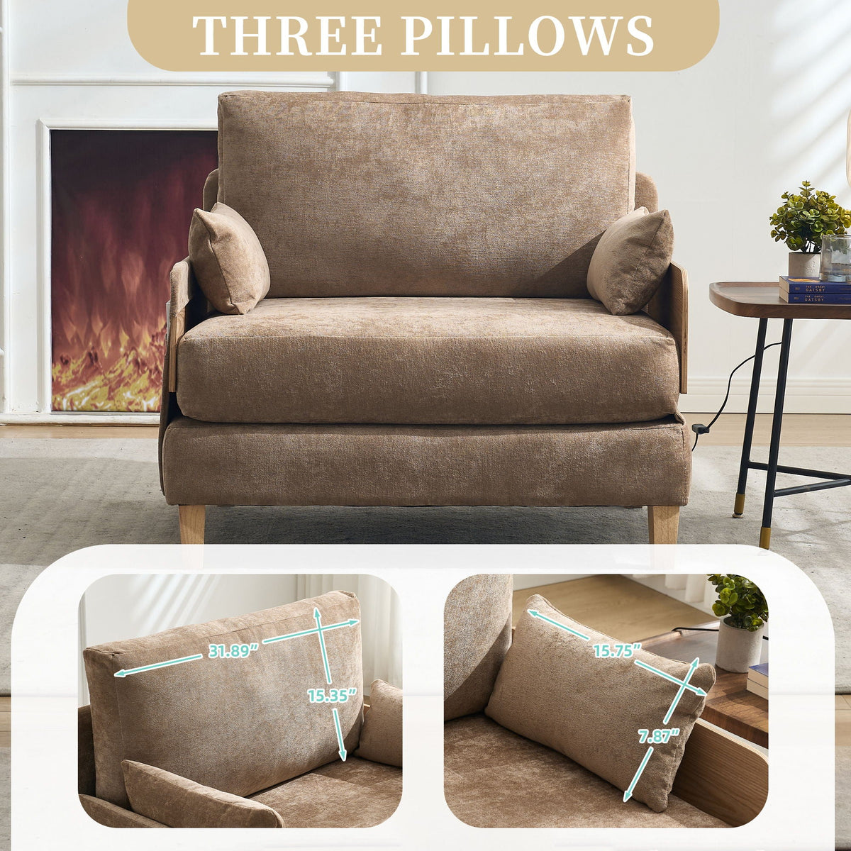 Mid Century Modern Foldable Sofa Bed, 3 In 1 Convertible Sleeper With 3 Pillows