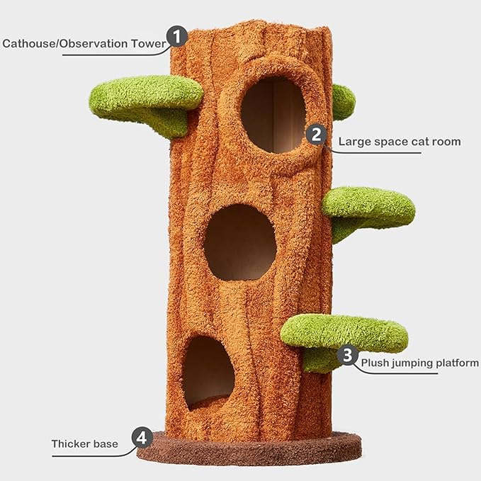 47.2'' Natural Wooden Cat Tree, Modern Cat Condo for Indoor Kitten, Multi-Level Cat Tower with Cat Perch and Scratching Pad for Multi-Cat Families