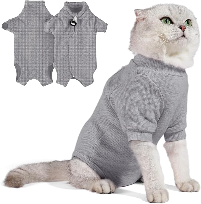 Breathable Cat Recovery Suit for Female/Male, Anti-Licking Kitten Onesie - Cat Surgery Pajamas with Sleeve After Spay, Prevent Shedding, Abdominal Wounds, Skin Diseases or E-Collar Alternative