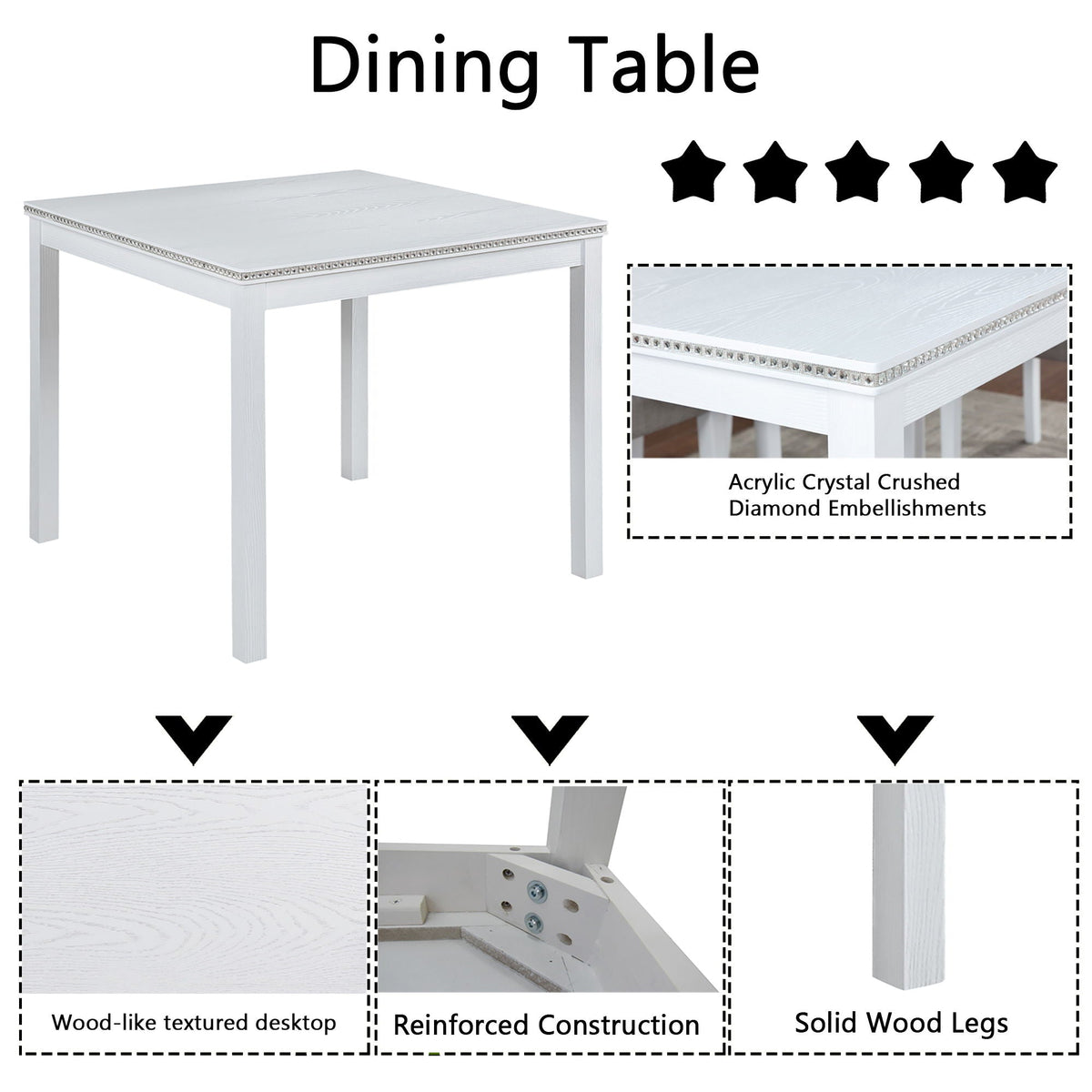 Dining Table Set With Crystal Decoration And Upholstered Chairs