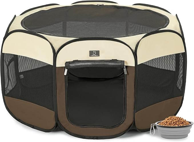 A4Pet Puppy Playpen, 39.5” Pet Playpen with Bowl, Suitable for Puppies, Kittens, and Small Animals, Removable Zipper & Mesh Panel(16”W × 10”H)
