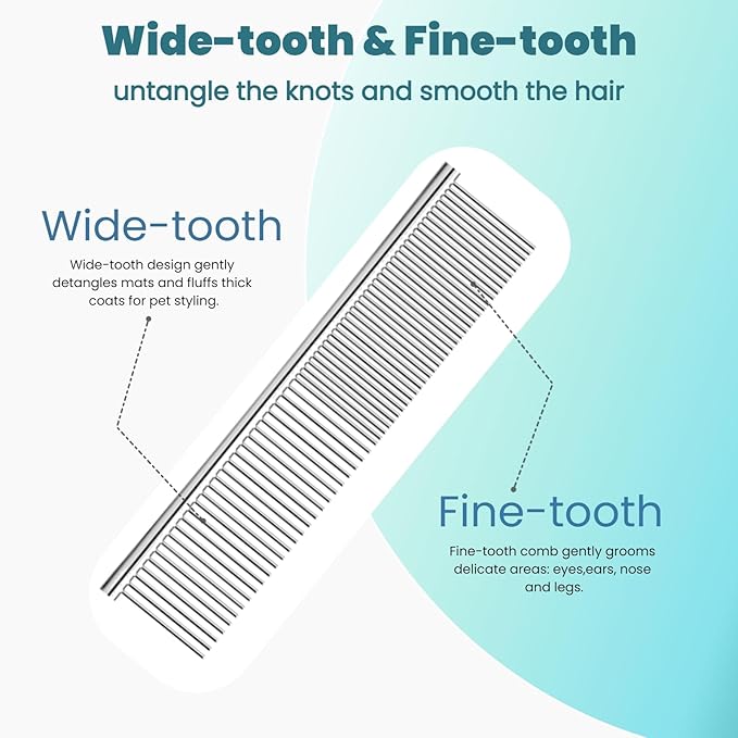 [3 Pack] Stainless Steel Pet Comb Set – Grooming Combs for Dogs & Cats, Large Medium Small Sizes – for Long, Short, Curly Hair, Detangling Matted or Knotted Undercoat Hair
