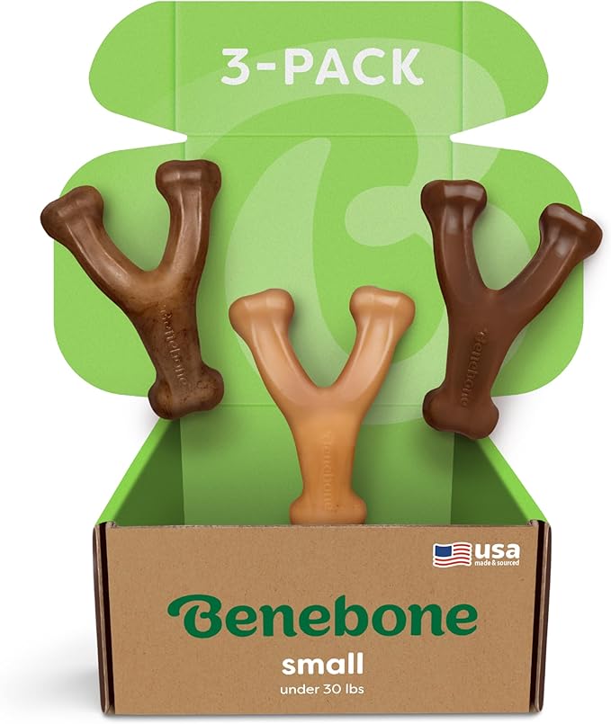 Benebone Small 3-Pack, Wishbone Durable Dog Chew Toy for Aggressive Chewers, Real Bacon, Chicken, Peanut Butter, Made in USA, Variety Pack