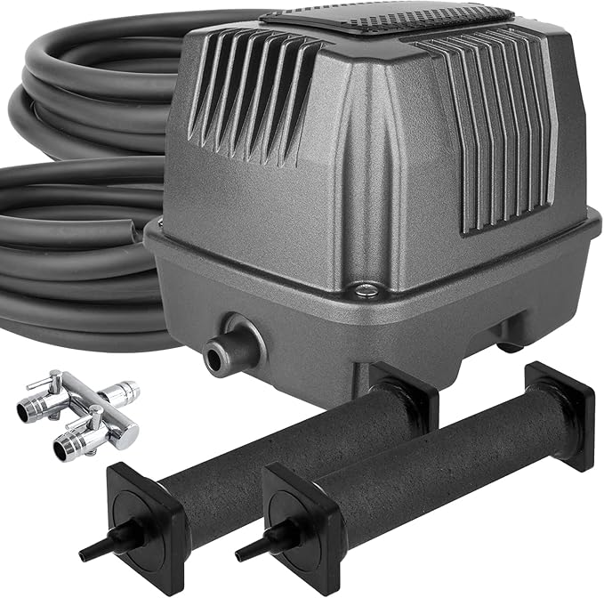 AquaMiracle All-in-One Koi Pond Aerator for Outdoor Ponds, Pond Air Pump Pond Aeration System with Self-Sinking Airline Flow Control Rubber Air Diffuser
