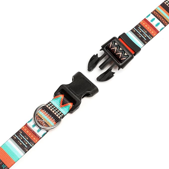 Mercano Adjustable Dog Collar - Special Design Patterns, Soft Nylon Comfortable Durable Pet Collar for Small Medium Large Dogs (L, Tribal Green)
