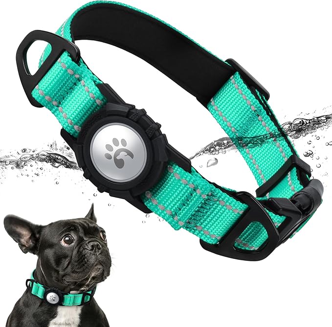 TagME Airtag Dog Collar,Waterproof Reflective Pet Collar with Airtag Holder,Soft Padded and Double D-Rings for Small Dogs,Turquoise