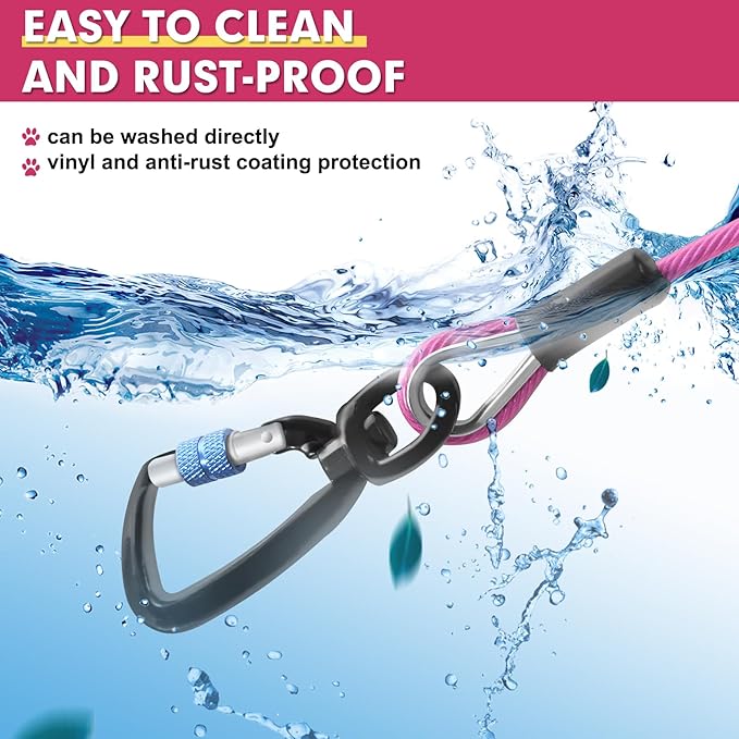Snagle Paw Heavy Duty Long Leads for Yard 200FT-1000LBS Break Strength, Tie Out Cable With Swivel Lockable Hook & Spring, Chew Proof Chain for Outside, Run Cable for Medium Large Dogs