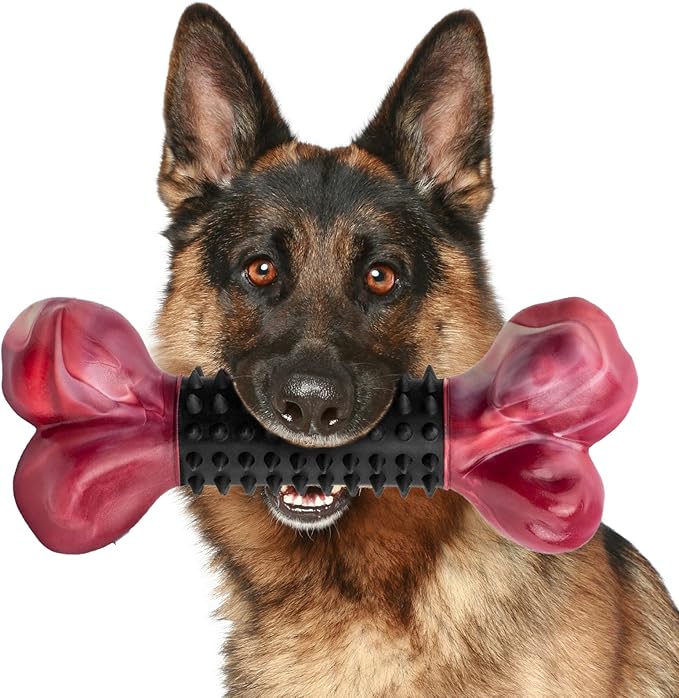 Apasiri Tough Dog Toys for Aggressive Chewers Large Breed, Dog Chew Bone with Bacon Flavor, Nylon & Rubber Chew Toy for Medium Large Dogs
