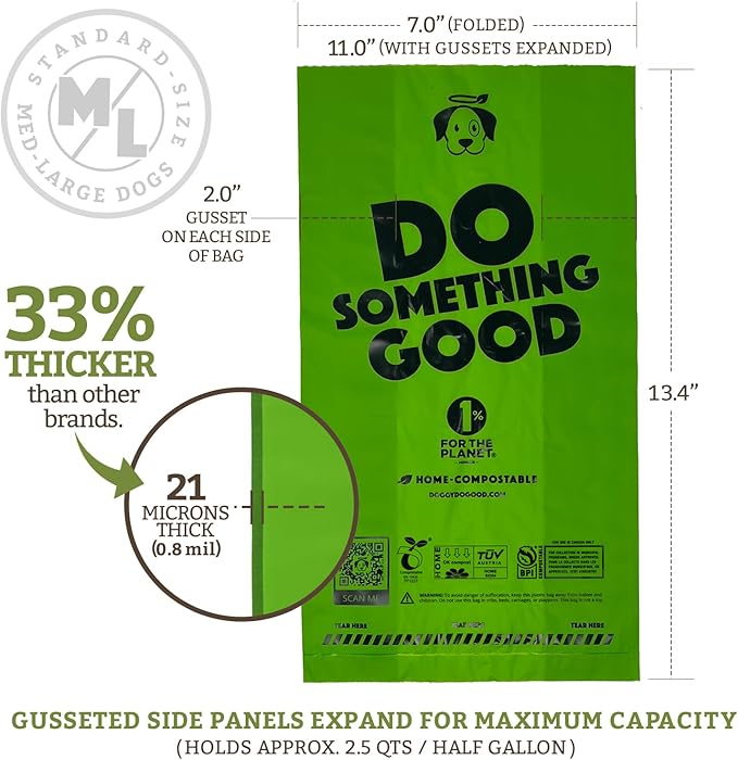 Doggy Do Good Poop Bags | Dog Waste Bags | Unscented, USDA Certified Biobased, Thick & Leak Proof, Easy Open | Standard Size | 100 Count on a Single Roll