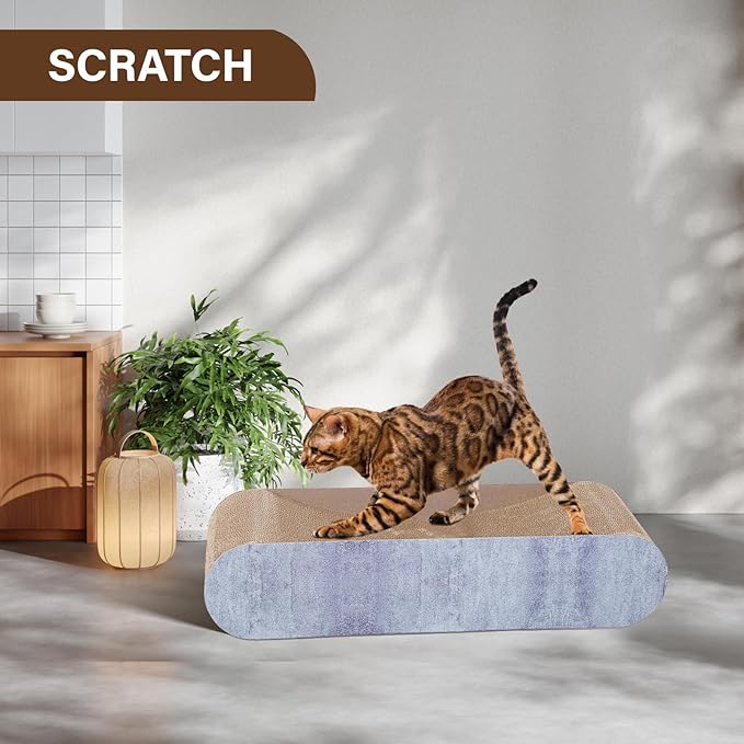 2 in 1 Cat Scratcher Cardboard Lounge Bed, Cat Scratching Post, Durable Board Pads Prevents Furniture Damage,Large (Reversible Grey)