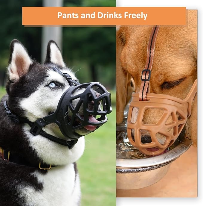 BARKLESS Dog Muzzle, Basket Muzzle for Biting, Chewing and Scavenging, Humane Cage Mouth Cover, Perfect for Grooming and Training Small Aggressive Reactive Dogs (S, Brown)