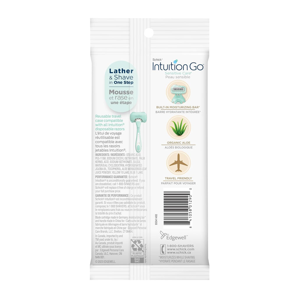 Schick Intuition Go Disposable Razor for Sensitive Skin, 1ct, Razors Sensitive Skin, Women’s Disposable Razors with Organic Aloe, Travel Razor
