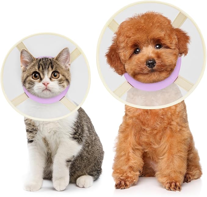 Cat Cone Collar Soft- Adjustable Comfortable Air Mesh Recovery Cone After Surgery to Stop Licking and Scratch, Alternative to Plastic Elizabethan Collar for Cat, Whiskers Freedom (Purple, S)