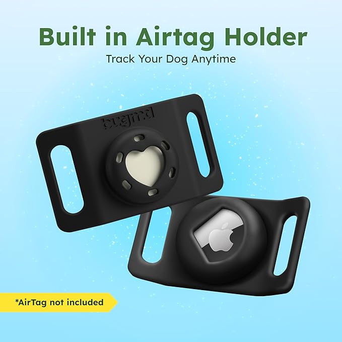 BugMD Paw Guardian Flea & Tick Pendant (2-Pack) with AirTag Holder – Plant-Based Flea & Tick Prevention for Dogs – Pet Collar Tag & GPS Tracker Holder for Dogs – Black