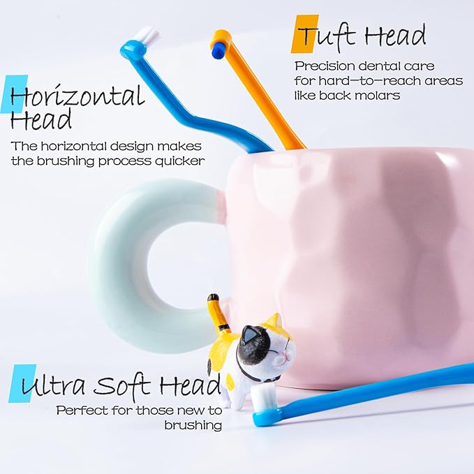 Small Dog Toothbrush, Cat & Puppy Tooth Brushing Kit, Mini Tuft Horizontal Head Teeth Brush for Kitten & Tiny Pet, Doggy Toothbrushes Deep Dental Cleaning, 3 PCS