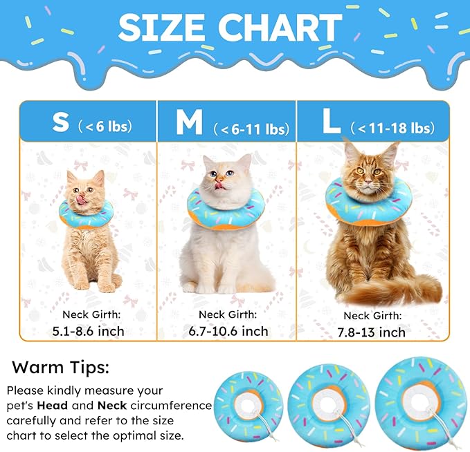 Cat Cone Collar Soft, Cat Recovery Collar for Wound Healing Cute Cat Adjustable Cat Cones to Stop Licking Comfortable Lightweight Neck Elizabethan Collars for Cats