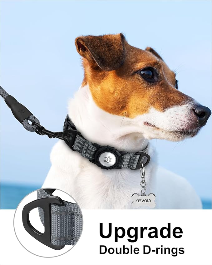 TagME Airtag Dog Collar,Waterproof Reflective Pet Collar with Airtag Holder,Soft Padded and Double D-Rings for Small Dogs,Grey