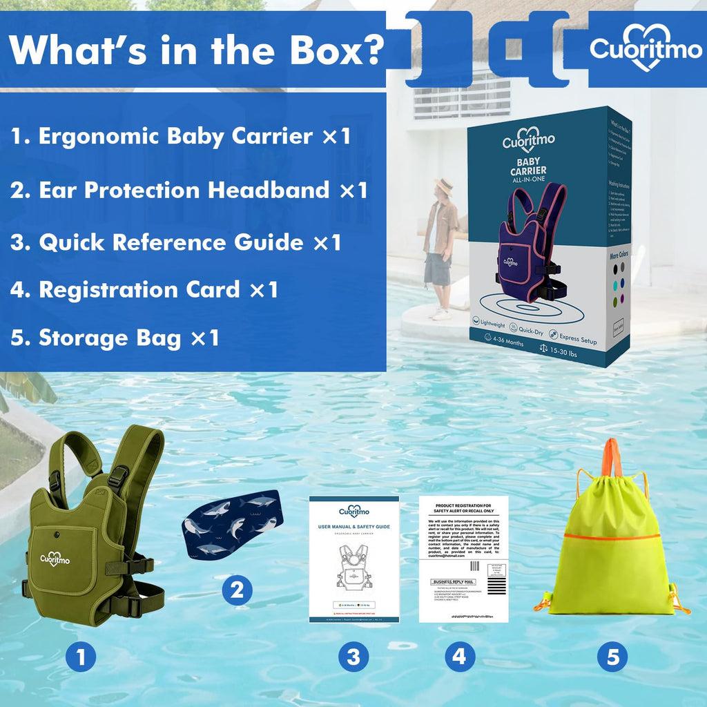 Neoprene Baby Carrier for Newborn to Toddler, Waterproof Front Carry Holder with Adjustable Straps, Lightweight for Beach, Pool & Summer, Light Bule