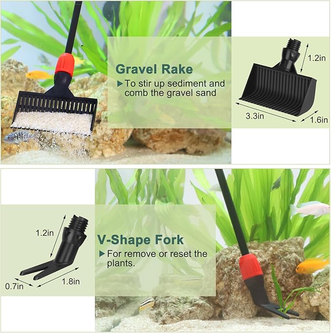 hygger Easy Clean Fish Tank Cleaner, 6 in 1 Aquarium Cleaning Tools Kit with Extendable Handle Algae Scraper Sponge Scrubber Firm Scrub Brush Fish Net Gravel Rake for Acrylic & Glass Tank